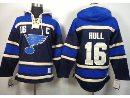 St.Louis Blues 16 Brett Hull Blue Lace-Up NHL Hoodie