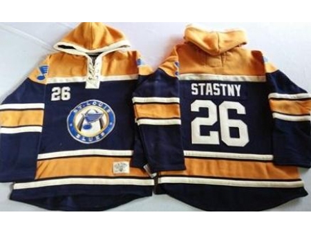 St. Louis Blues 26 Paul Stastny Navy Blue Gold Sawyer Hooded Sweatshirt Stitched Jersey