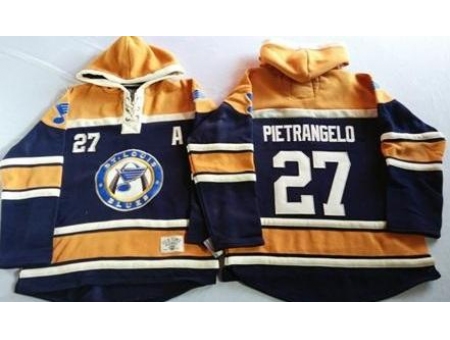 St. Louis Blues 27 Alex Pietrangelo Navy Blue Gold Sawyer Hooded Sweatshirt Stitched Jersey