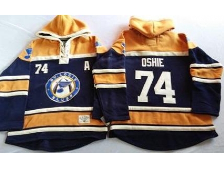 St. Louis Blues 74 T.J Oshie Navy Blue Gold Sawyer Hooded Sweatshirt Stitched Jersey