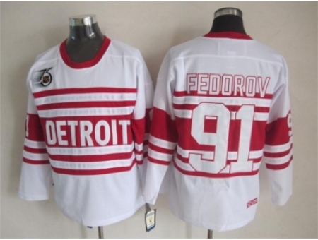 NHL Detroit Red Wings 91 Fedorov white jerseys[m&n 75th]