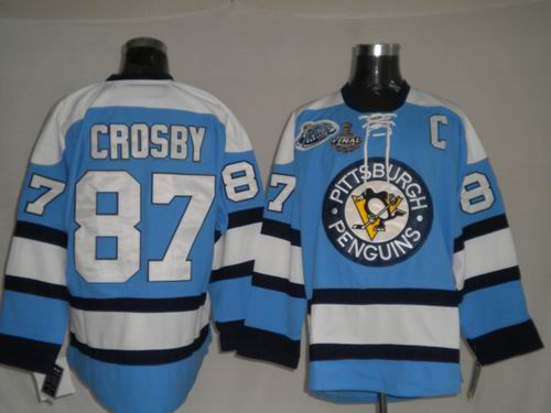 RBK Pittsburgh Penguins #87 Sidney Crosby Blue STANLEY CUP Jersey