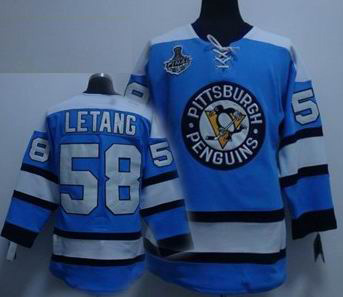 RBK Pittsburgh Penguins #58 Letang Blue STANLEY CUP Jersey