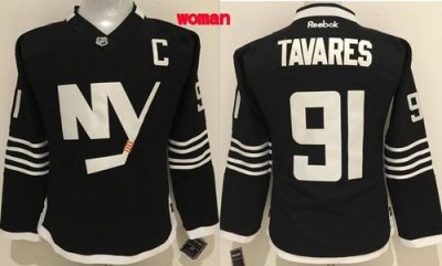 Islanders #91 John Tavares Black Alternate Womens Stitched NHL Jersey