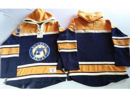 St. Louis Blues Blank Navy Blue Gold Sawyer Hooded Sweatshirt Stitched Jersey