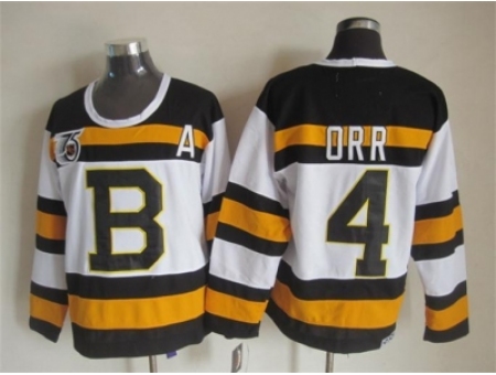 NHL Boston Bruins #4 Bobby Orr white jerseys[m&n 75th]