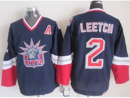 New York Rangers #2 Brian Leetch Navy Blue CCM Statue of Liberty Stitched NHL Jersey