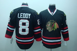 Chicago Blackhawks leddy 8 black  hockey jerseys