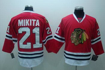 Chicago Blackhawks 21 Stan Mikita Hockey Red Jerseys