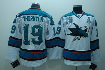 San Jose Sharks 19 Joe thornton white jerseys A patch