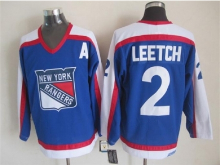 NHL New York Rangers #2 Brian Leetch CCM Throwback blue jerseys