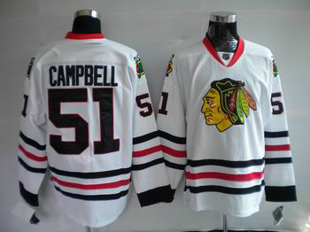 Chicago Blackhawks #51 CAMPBELL Hockey white Jersey