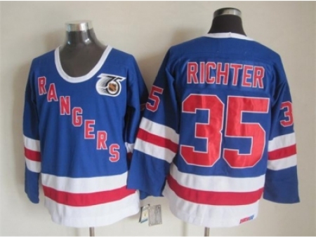 NHL New York Rangers #35 Richter blue jerseys[m&n 75th]