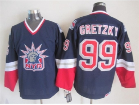 NHL New York Rangers #99 Wayne Gretzky Dark blue jerseys[Retro Former head]