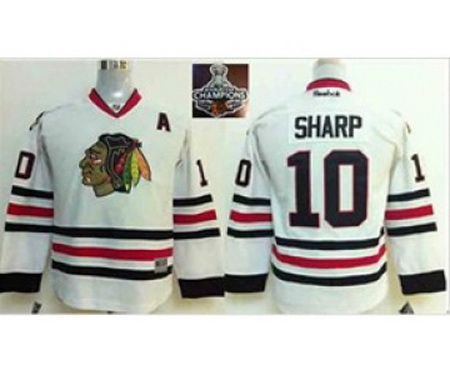 youth nhl jerseys chicago blackhawks #10 sharp white[2015 Stanley cup champions][patch A]