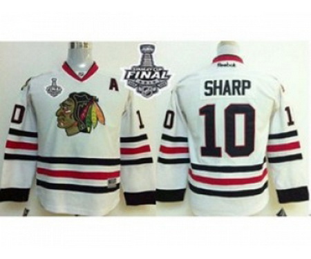 youth nhl jerseys chicago blackhawks #10 sharp white[2015 stanley cup][patch A]