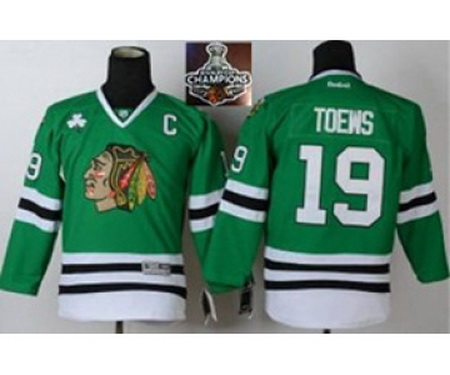 youth nhl jerseys chicago blackhawks #19 toews green[2015 Stanley cup champions][patch C]