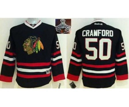 youth nhl jerseys chicago blackhawks #50 crawford black[2015 Stanley cup champions]