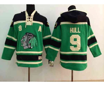 nhl jerseys chicago blackhawks #9 hull green[pullover hooded sweatshirt][patch A]