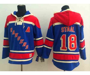 nhl jerseys new york rangers #18 staal blue[pullover hooded sweatshirt][patch A]