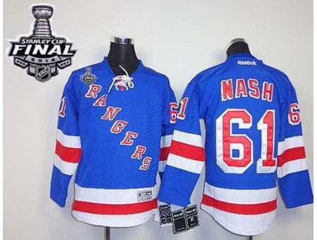 Kids New York Rangers #61 Rick Nash Blue Home With 2014 Stanley Cup Finals Stitched NHL Jerseys