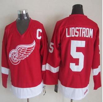 Detroit Red Wings #5 Nicklas Lidstrom Red CCM Throwback Stitched NHL Jersey