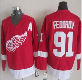 Detroit Red Wings #91 Sergei Fedorov Red CCM Throwback Stitched NHL Jersey