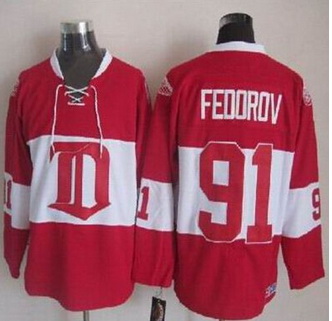 Detroit Red Wings #91 Sergei Fedorov Red Winter Classic CCM Throwback Stitched NHL Jersey