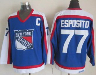 New York Rangers #77 Phil Esposito Blue&White CCM Throwback Stitched NHL Jersey