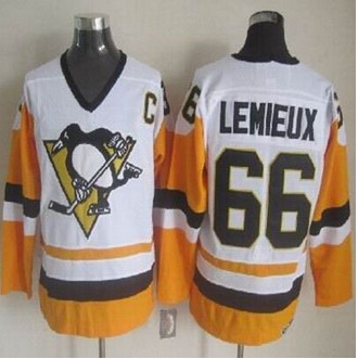 Pittsburgh Penguins #66 Mario Lemieux White Black CCM Throwback Stitched NHL Jersey