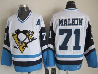 Pittsburgh Penguins #71 Evgeni Malkin White&Blue CCM Throwback Stitched NHL Jersey