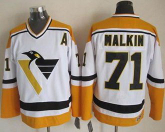 Pittsburgh Penguins #71 Evgeni Malkin White&Yellow CCM Throwback Stitched NHL Jersey