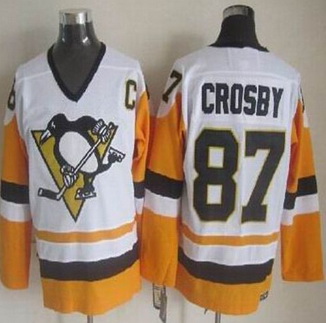 Pittsburgh Penguins #87 Sidney Crosby White Black CCM Throwback Stitched NHL Jersey