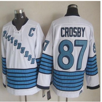 Pittsburgh Penguins #87 Sidney Crosby White-Light Blue CCM Throwback Stitched NHL jersey