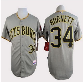 Pittsburgh Pirates #34 A. J. Burnett Grey Cool Base Stitched Baseball Jersey