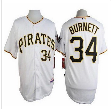 Pittsburgh Pirates #34 A. J. Burnett White Cool Base Stitched Baseball Jersey