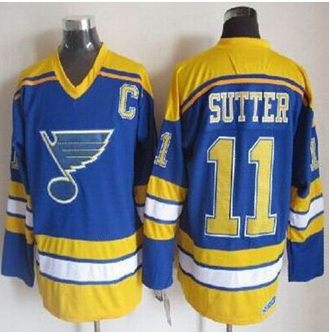 St Louis Blues #11 Brian Sutter Light Blue Yellow CCM Throwback Stitched NHL Jersey