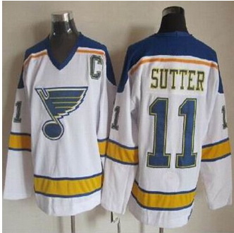 St Louis Blues #11 Brian Sutter White Yellow CCM Throwback Stitched NHL Jersey