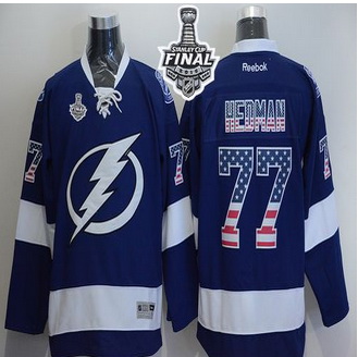 Tampa Bay Lightning #77 Victor Hedman Blue USA Flag Fashion 2015 Stanley Cup Stitched NHL Jersey