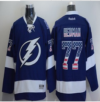 Tampa Bay Lightning #77 Victor Hedman Blue USA Flag Fashion Stitched NHL Jersey