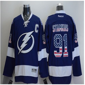 Tampa Bay Lightning #91 Steven Stamkos Blue USA Flag Fashion Stitched NHL Jersey