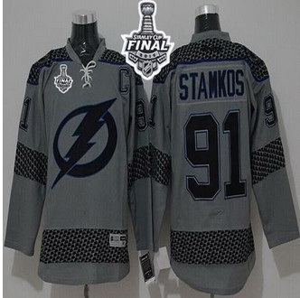 Tampa Bay Lightning #91 Steven Stamkos Charcoal Cross Check Fashion 2015 Stanley Cup Stitched NHL Je