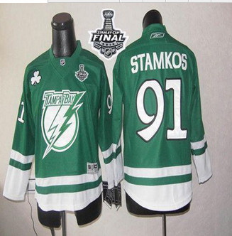 Tampa Bay Lightning #91 Steven Stamkos Green St Patty's Day 2015 Stanley Cup Stitched Youth NHL Jers