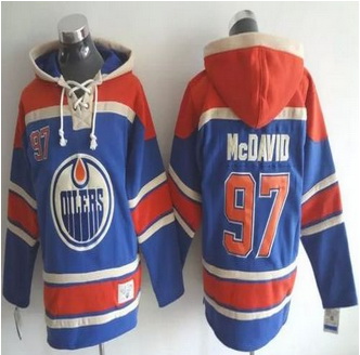 Edmonton Oilers #97 Connor McDavid Light Blue Sawyer Hooded Sweatshirt Stitched NHL Jersey