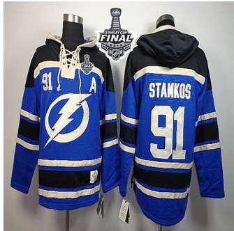 Tampa Bay Lightning #91 Steven Stamkos Blue Sawyer Hooded Sweatshirt 2015 Stanley Cup Stitched NHL J