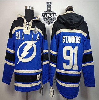 Tampa Bay Lightning #91 Steven Stamkos Royal Blue Sawyer Hooded Sweatshirt 2015 Stanley Cup Stitched