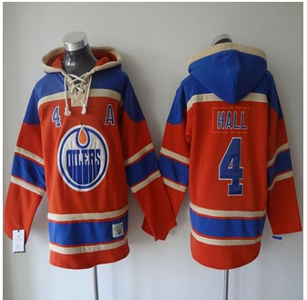 Edmonton Oilers #4 Taylor Hall Orange Sawyer Hooded Sweatshirt Stitched NHL Jersey