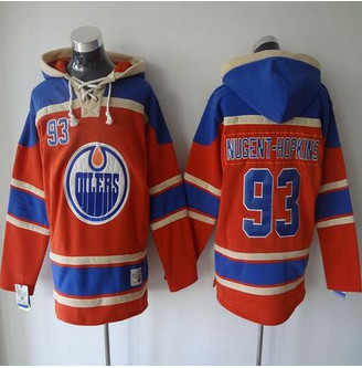 Edmonton Oilers #93 Ryan Nugent-Hopkins Orange Sawyer Hooded Sweatshirt Stitched NHL Jersey