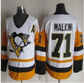 Pittsburgh Penguins #71 Evgeni Malkin White Black CCM Throwback NHL Jersey