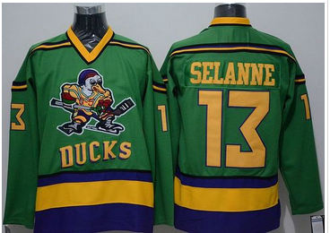 Ducks #13 Teemu Selanne Green CCM Throwback Stitched NHL Jersey